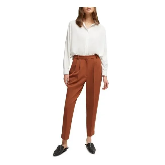 FRENCH CONNECTION Womens Brown High-rise Wear To Work Straight leg Pants 6 - Picture 3 of 4